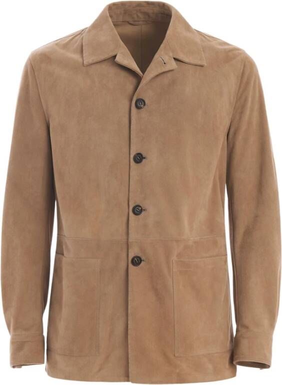 Eleventy Leren Jassen Beige Heren