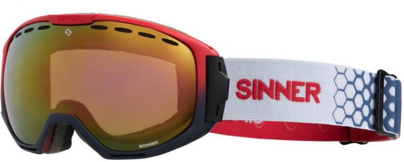 MOHAWK SKIBRIL ROOD BLAUW RODE SPIEGELLENS + EXTRA ORANJE LENS