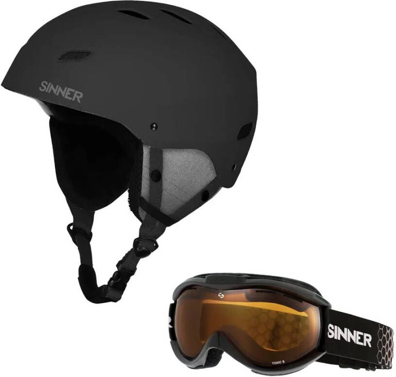 Sinner Jongens/meisjes skihelm en skibril Bingham & Toxic mat zwart